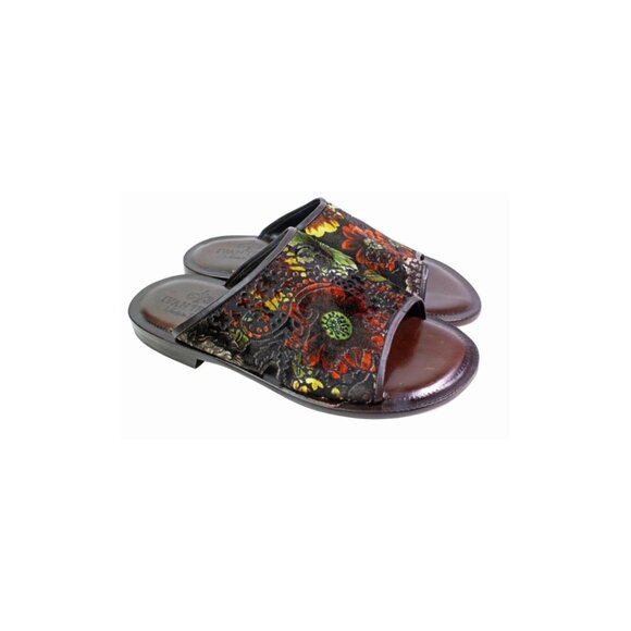 Floral Brown Italian Mens Leather Sandals Shoes main image 4
